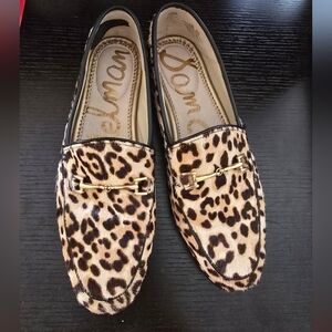 Sam Edelman Leopard Print Calf-Hair Loafers with Gold Bit